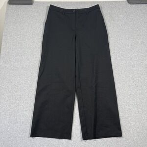 NWT Eileen Fisher Sz M Black Washable Flex Ponte Wide F/L Trouser Pant $218
